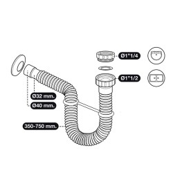 Ensemble d'un lavabo, d'un siphon et d'un robinet.