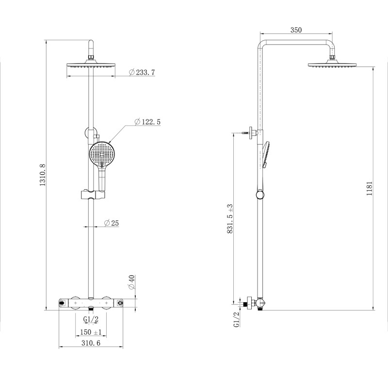 Colonne de douche ROUND thermostatique
